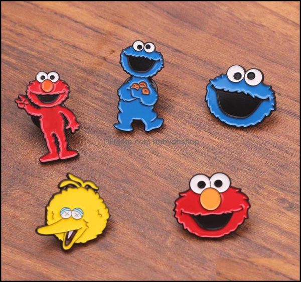 Cartoon Accessoires Produkte Baby Kinder Mutterschaft süße Sesamstraße Badge Elmo Cookie Monster Metal Broschs Rucksack Lapel Pin Men6456932