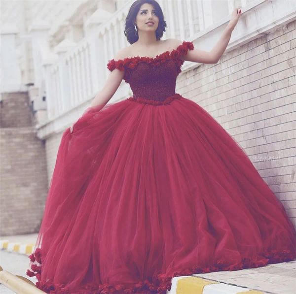 Abiti Design Arabian Scoop Scoop Flowers di perle di perline dalla spalla Abiti da ballo rosso abito da ballo Abiti da sera Princess 2019