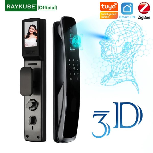 Blocco Raykube DF4 Riconoscimento della faccia 3D Smart Lock con fotocamera Tuya Zigbee Lock Porta Electronic Fingerprint Blocco con PEEPHOLE CARD IC
