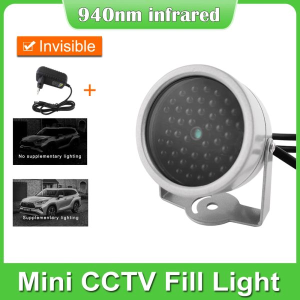 Acessórios DC12V LEDs de CCTV invisíveis 48pcs IR Illuminador IR 940nm Visão noturna infravermelha Metal Metal impermeável luz para câmera de segurança