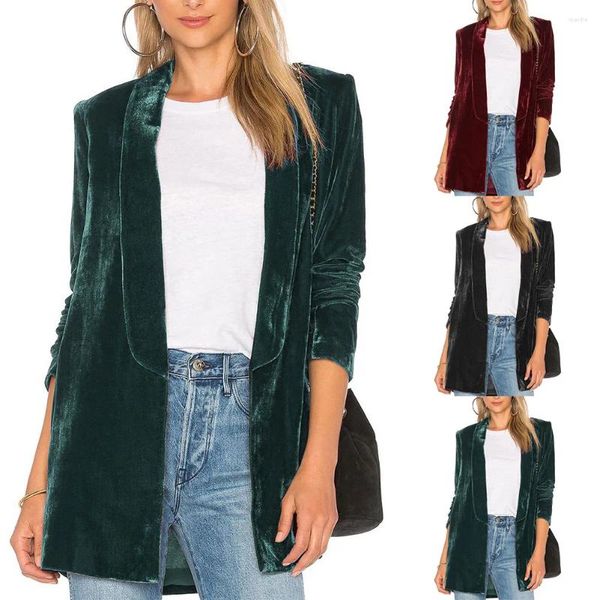 Damenjacken Frauen offen vorne Strickjacke Blazer Anzug Mantel Velvet Vintage Schalkragen Jacke Temperament Pendel-Solidfarbe