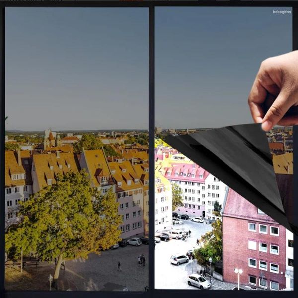 Adesivos de janela de uma maneira de espelhar isolamento de calor UV Proteção de privacidade adesivo de vidro de vidro filme auto-adesivo Proteção solar decoração de escritório doméstico