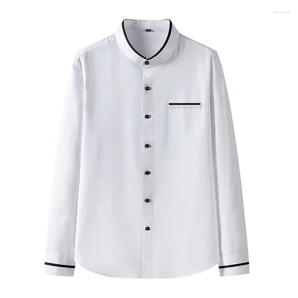 Camisas de vestido masculinas estrech camisa sólida henry colar de colarinho de manga longa negócios clássico moda moda masculino trabalho de marca