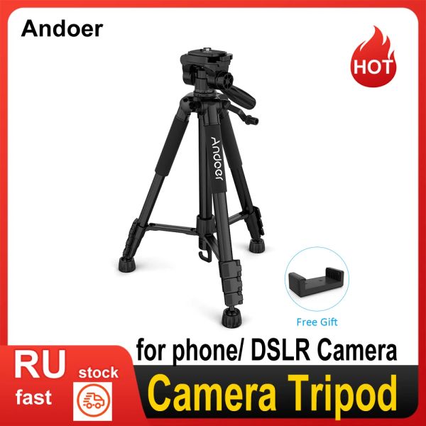 Monopods Andoer TTT 663N 57,5 polegadas Tripé para vídeo para fotografia para telefone DSLR SLR com pinça de telefone de transporte de bolsa