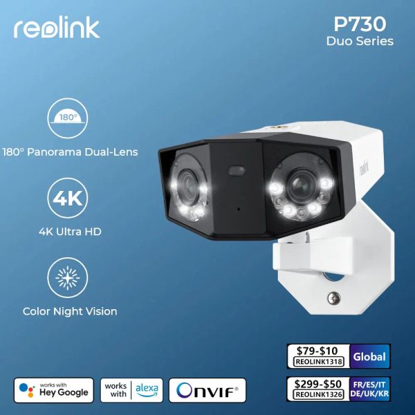 Câmeras reolink duo 2 séries lentes dupla 4k camera de segurança poe 6mp wifi externo ip came 2k+ bateria caseira câmeras de vigilância de vídeo p730