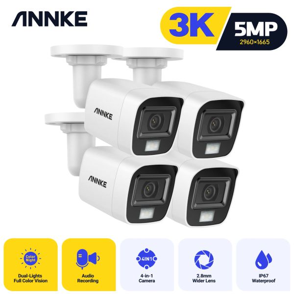 Sistema Annke 5MP Câmeras de vigilância por vídeo 4pcs 8pcs 5mp Câmeras de bala de áudio Gravação de áudio câmeras de segurança à prova de clima ao ar livre kits