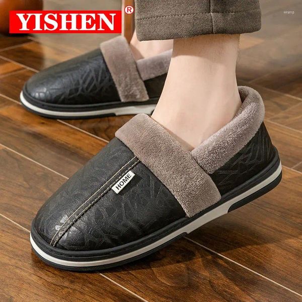 Terlik yishen erkekler kış su geçirmez ev pamuk ayakkabıları kapalı sıcak ayakkabı kaymaz çift zapatillas invierno