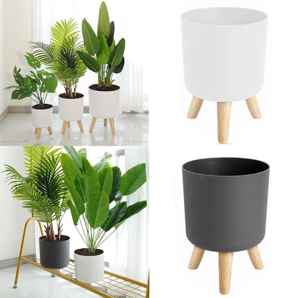 Vaso de flores com suporte de madeira Plantador de rack de suporte para suporte para desktop decoração de sala de estar piso vaso de flores 240329