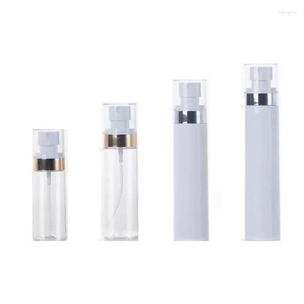 Depolama şişeleri 25pcs sis sprey boş 60ml80ml100ml120ml şeffaf plastik plastik altın gümüş halka beyaz parfüm atomizer yeniden doldurulabilir