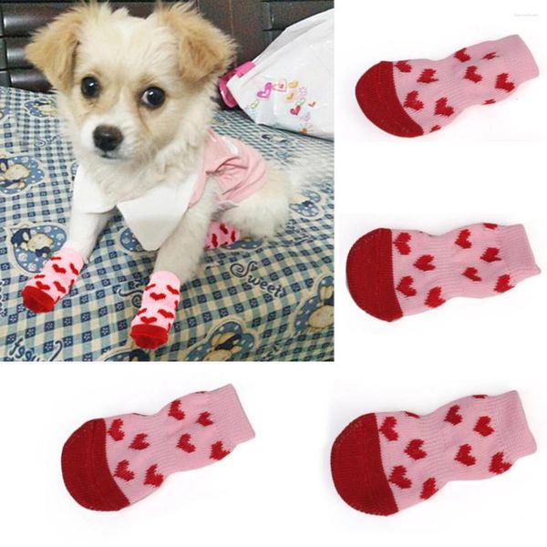 Hundekleidung 4pcs Welpenschuhe süße Cartoon Nicht-Rutsch-Strick-Haustier Socken weiche warme Stiefel Katzen Winterkleidung