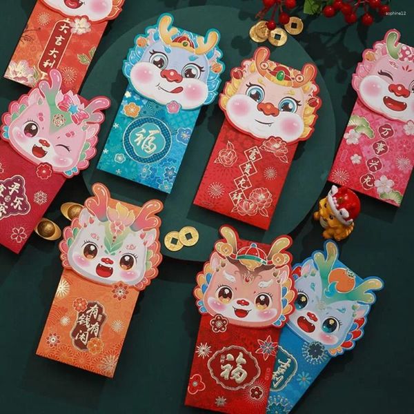 Embrulhado de presente 4pcs hard papelão chinês anos envelopes vermelhos com personagens de estampagem pacotes de cores brilhantes não fáceis de rugir