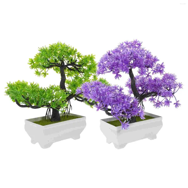 Dekorative Blumen 2 PCs Simulation Willkommen Kiefern Bürodekor Gefälschte Pflanze falsche Ornamente Plastik kleiner künstlicher Bonsai -Baum realistisch
