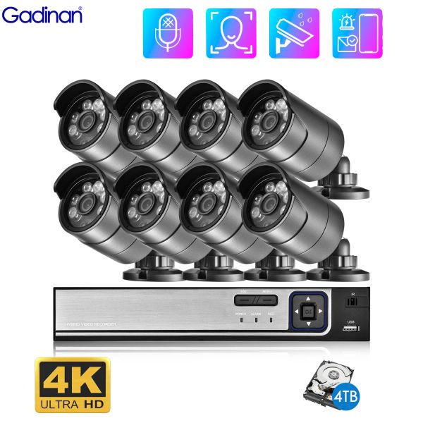 Система Gadinan Ultra HD 4K 8CH POE IP -камера Обнаружение лица 5MP NVR KIT 8MP.