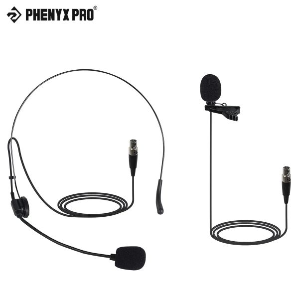 Mikrofonlar Phenyx Pro lavalier yaka mikrofon /kulaklık mikrofon kombinasyonu, sahne hoparlörleri için mini xlr jakı ile ses amplifikatör kılavuzu