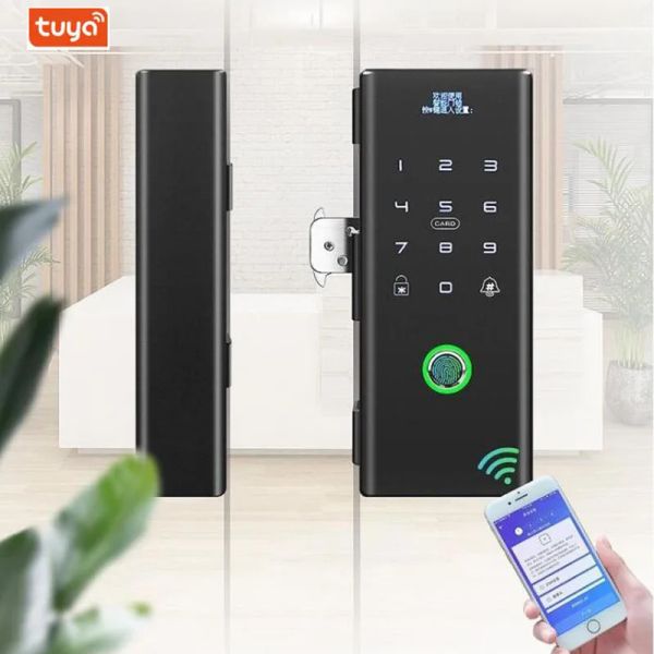 Bloquear portas de vidro inteligente biométrico biométrico bloqueio de impressão digital RFID Código de controle remoto App Phone App Wi -Fi Tuya Office Lock Electric Sliding Door