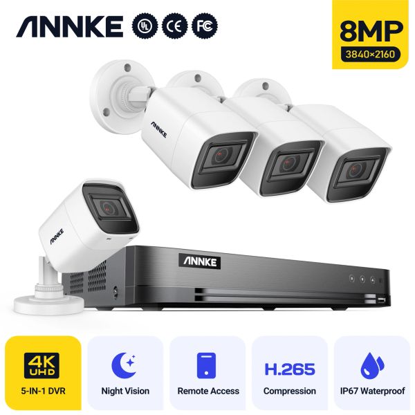 Sistema Annke 4K Ultra HD Video Surveillance Camera Sistema 8CH 8MP H.265 DVR con 4 pezzi da 8 MP Kit CCTV per la telecamera di sicurezza a prova di meteo
