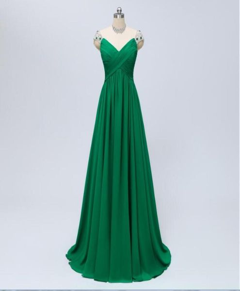 Emerald Green Vestidos de Fiesta Prom Kleider mit Ärmeln Chiffon Langes Abendkleid mit perlenlosen 2019 formellen Partykleidern 1753565