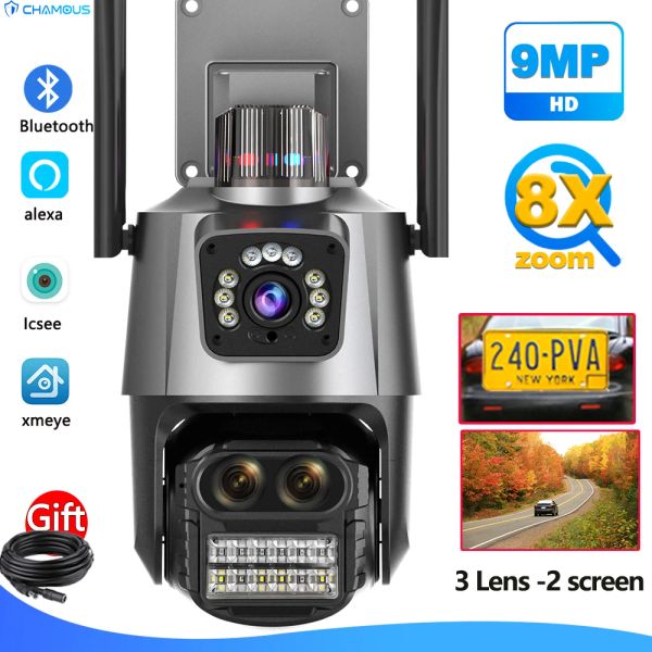 Kameras 9MP 5K WiFi IP -Kamera 8x Optical Zoom Security Protection Floodlight Alarm NVR Alexa Auto Track ICSEE CCTV Videoüberwachung