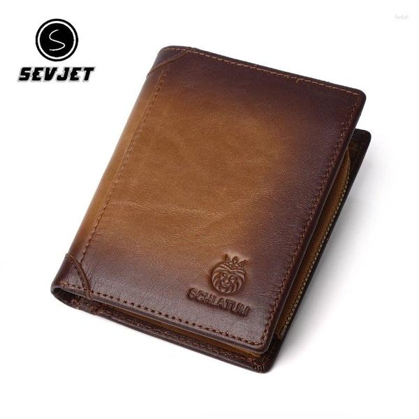 Brieftaschen echte Ledermänner Short Wallet Reißverschluss Hasphalt Geldclip Bifold Coin Geldbörse für männliche Halterung Clutch Cash Bags Jyy922