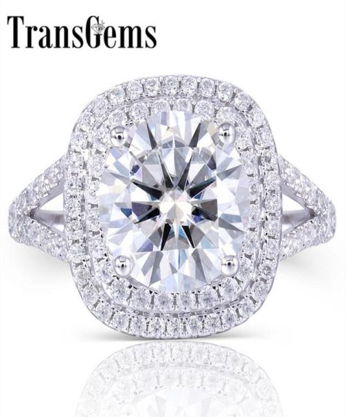 Transgems Solid 14k 585 Центр белого золота 3CT 2CT Moissanite Diamond Double Cring с акцентами.