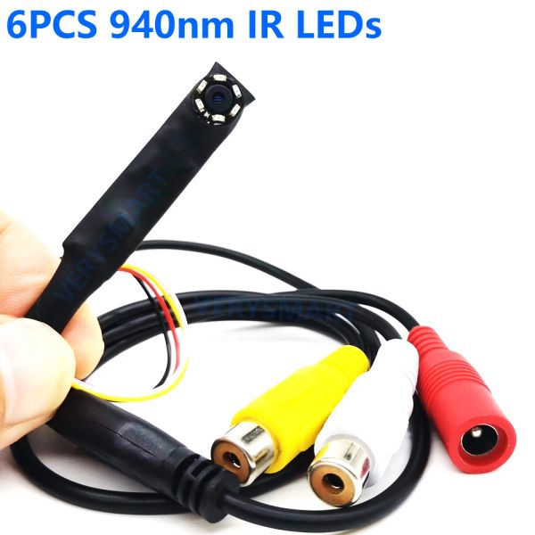 Kameralar Mikro Mini Analog Kamera CCTV Ev Güvenlik Gözetim Kamerası Video Video Ses Kamerası 6 PCS 940NM IR LEDS