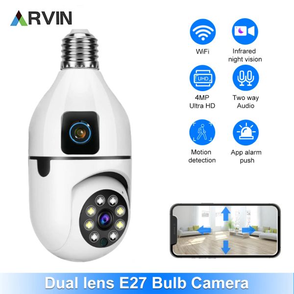 Telecamere Nuove fotocamera E27 WiFi Dual Lens 1080p 5MP 4K PTZ Surveillance Camera WiFi CCTV CAMERA IP esterna Sicurezza Smart Home Tracking AI