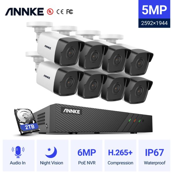 System Annke 5MP H.265+ Super HD POE Network Video Security System 2,8 мм объектив IP67 Outdoor POE IP -камеры Play Play Poe Camera Kit