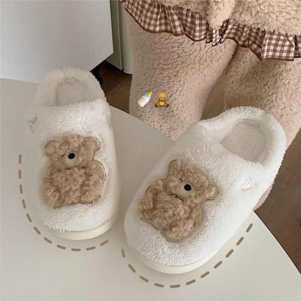 Slippers 2024 Girl Heart Cotton Feminino Autumn Winter Cartoon fofo Urrador Prawle