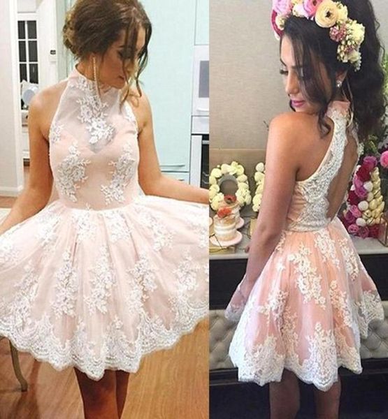 SEMPLICE 2019 Abiti di ritorno a casa 2019 A High Neck A Line Sweet 16 Girls Short Prom Dresses Applique Cocktail Party Gowns Laureation DR4138403