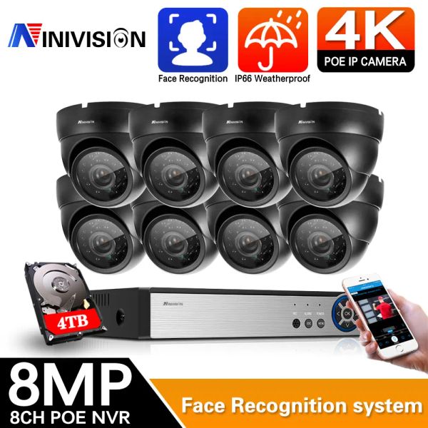 Sistema 8MP 4K câmeras de segurança CCTV Sistema de segurança 8CH 4CH Kit de vigilância de vídeo em casa IP66 Câmera IP à prova d'água Poe NVR Set