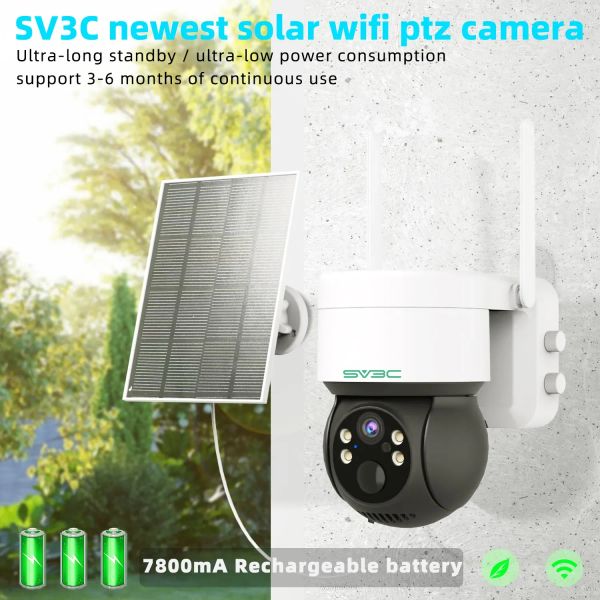 Kameras ICSEE Security Solar Camera Outdoor, WiFi Dome -Kamera mit Solarpanel, drahtloser IP -CCTV, 7800 mA wiederaufladbarer Akku