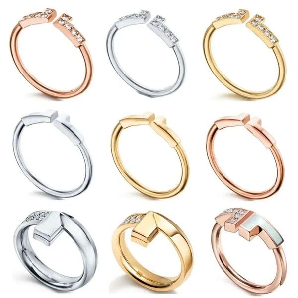 Neue Designerband Sier Diamond Open T Damen Ehering Brand Fashion Classic Kabel T1 Ringe für Frauen Männer Valentinstag Jubiläumsgeschenk Blue Box