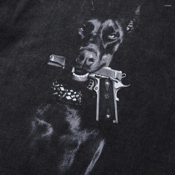 Camisetas femininas Hungry Dog com pistolas de camiseta de tamanho grande Tees gráficos Tops lavados estéticos góticos angustiados Streetwear