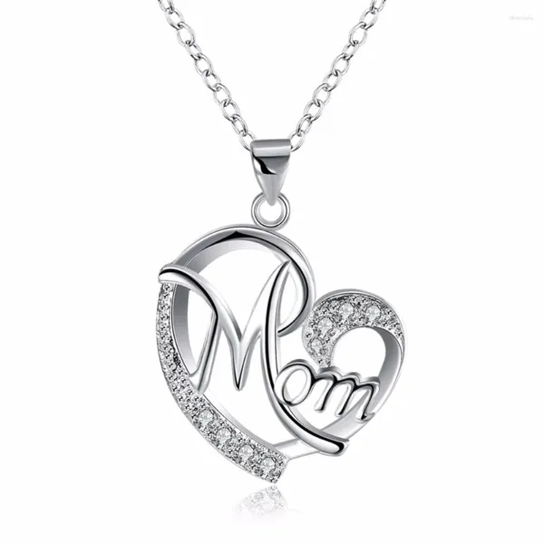 Collane a ciondolo Charms Chart Heart Festa per la mamma Crystal Silver Placed Collana Gioielli Lady Stone Fashion Cute N849