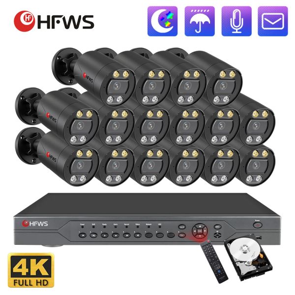 Система 4K 8MP Security Camera System 16CH CCTV NVR Комплект Видеосеровина Система Обзора с двойным источником света водонепроницаемое наружное наружное