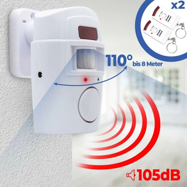Kits PIR Alarm System com sensor infravermelho 2 Segurança da casa sem fio Controles remotos de ladrões Detector de movimento 110 ° 105dB Sirene