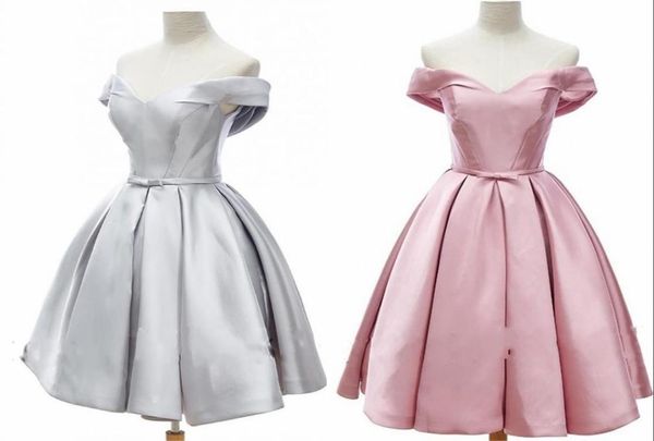 Sliver Pink Short Homecoming Kleider billig 2021 von Schulter mit kurzen Ärmeln eine Linie Satin Billig Abschlusskleiderkleider2264940