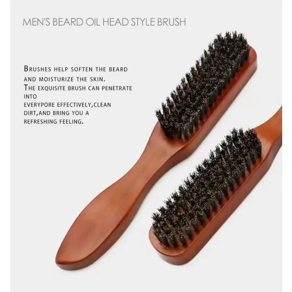 2024 Profissional Boar Soft Bristle Wood Barba Brush cabeleireiro de barbear escova de pente de pente de bigode com bolsa de pente de pente de pente de cabelos de cabelos