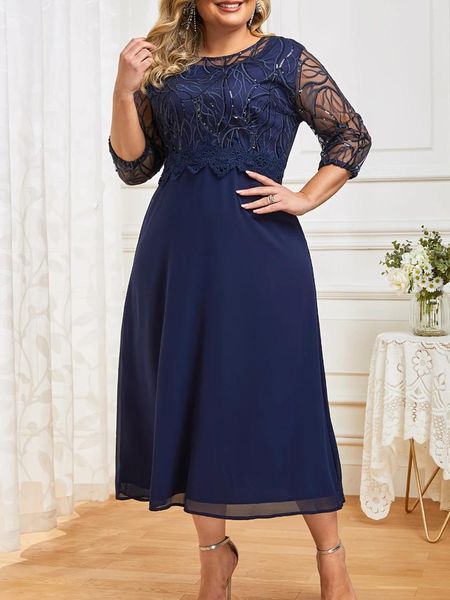 Plus -Size -Kleider Frauen übergroßes Kleid Chiffon Patchwork Perlennetz gesticktes großes Display Cocktail Dress9134254