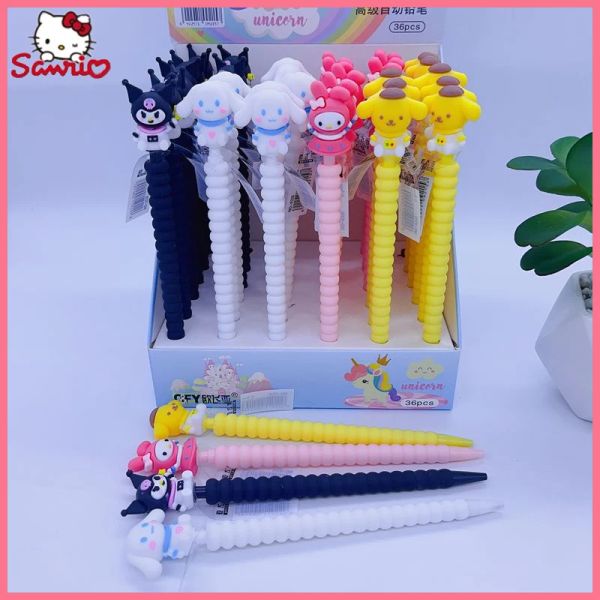 Matite 12/36pc Creative Cartoon Kuromi Cannamoroll My Melody Silicone Mechanical Pencil Cute Girl Heart Students Scrivi bambini a matita