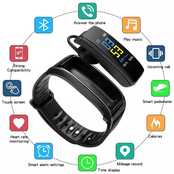 Bileklikler Y3 Plus Kablosuz Bluetooth kulaklık Akıllı İzle Sağlık İzleyici Pedometre Fitness Akıllı Çağrı Bluetooth Music Sport Smartbracelet