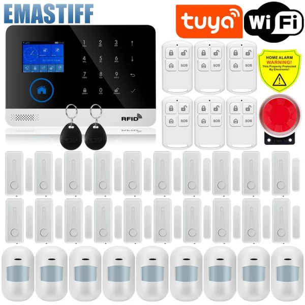 Kits tuya wire wire wire home wi -fi gsm segurança doméstica com se sensor de se sensor de ladrão de alarmes system de aplicativo de controle de aplicativo de suporte Alexa Alexa