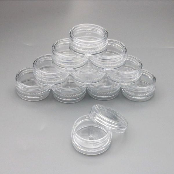 Mini 3G PS Plástico Jarra 3g Gram Pot 3ml Jar de amostra de recipientes minúsculos para maquiagem de viagem, sombra para os olhos, unhas, pó, gemas