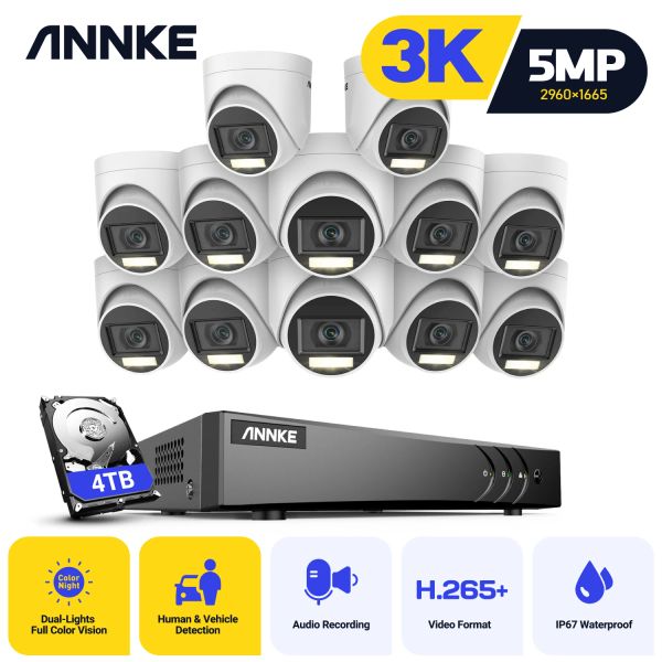 Sistema Annke 16CH 5 MP Lite Security Camera Sistema H.265+ Sorveglianza DVR 12pcs 5 MP PIR CAMERA OUTDOOR IP67 Kit di sicurezza a prova di tempo