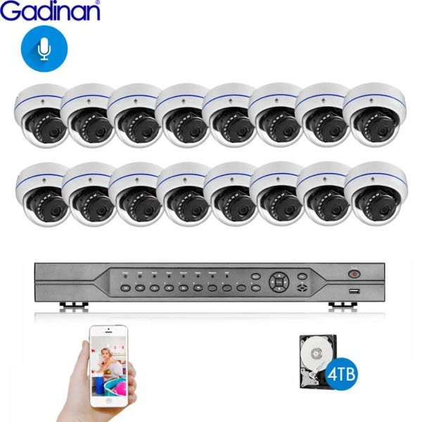 System Gadinan H.265 16CH 8MP 4K PoE NVR Detecção de face CCTV Sistema 5MP 4MP Microfone de áudio Poe IP Câmera IP Kit de vigilância CCTV Kit