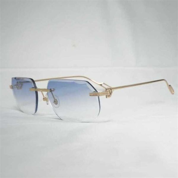 Novos 20% de desconto em designers de luxo óculos de sol vintage Men sem aro homens Oculos Diamond Cutting Shape Shade Metal Frame Clear Glasses para ler Gafas
