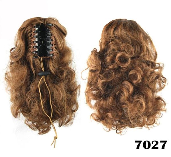 Whole14inch 4 Farben Kurzfrauen brasilianische Haare Curly Bündel gefälschte Pferdeschwanzschwanz Drop Blackbrown8595880