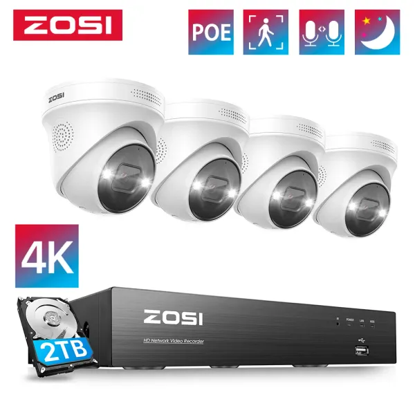 Intercom Zosi 4K POE Video Surveillance Cameras System 8ch Expand 16CH NVR KIT 2WAY AUDIO OUT/Indoor 8MP/5MP IP -камера CCTV SETE