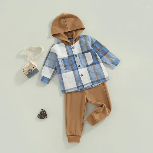 Giyim Setleri Toddler Unisex Bebek Giysileri Erkek Kızlar Flanel Gömlek Üstleri Ekose Hoodie Sweatshirt Sweatpants Sonbahar Kış Kıyafetleri