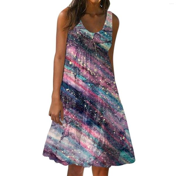 Lässige Kleider Frauenkleid Süßes ärmellose Print Slip Beach Rock Sundress Vestidos de fiesta elegantes para mujer 2024 in